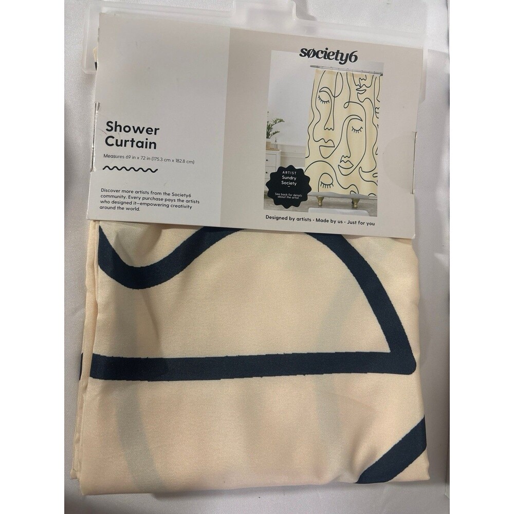 Society6 Abstract Single Line Face Shower Curtain Sundry Society Cream Black NIP